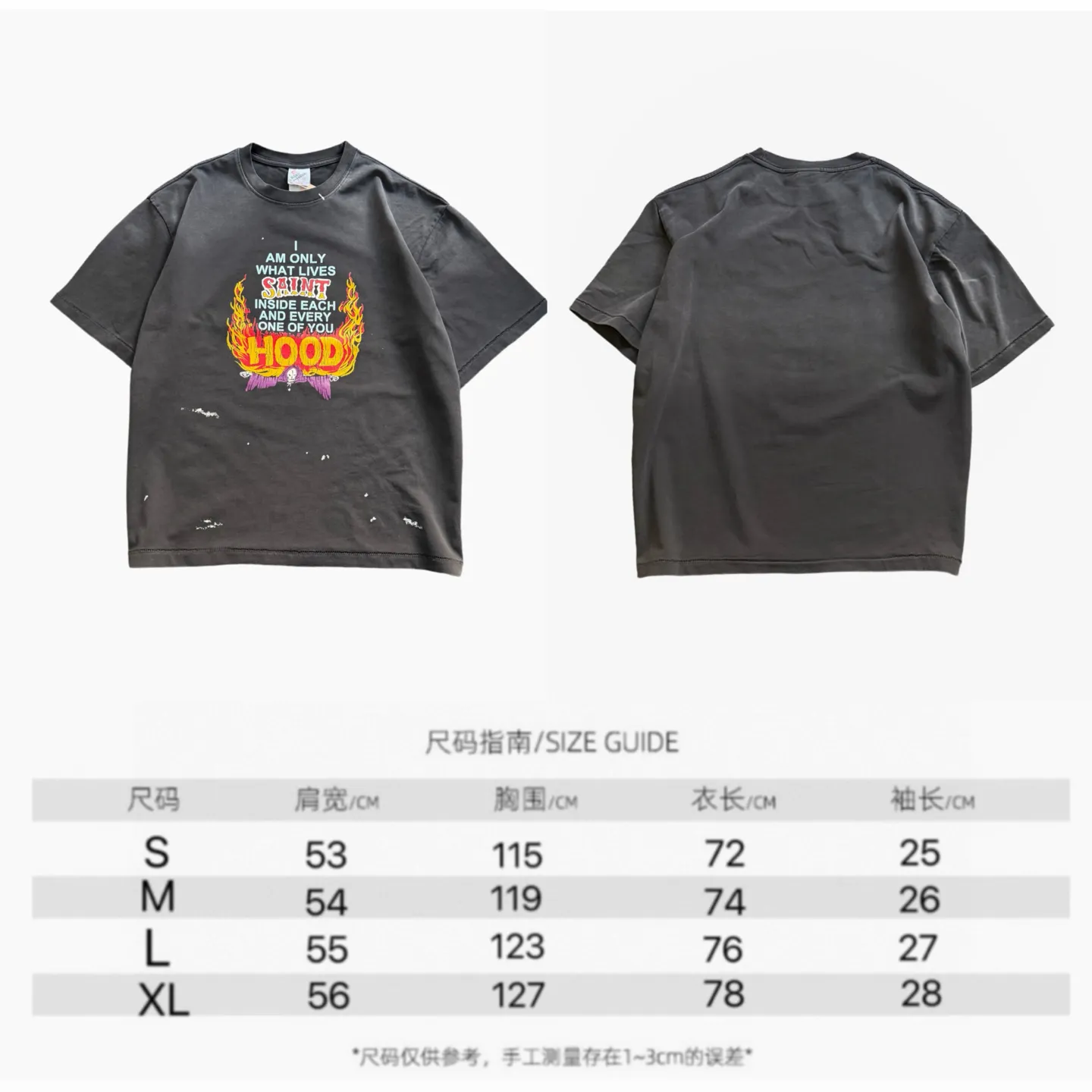 ❥8037#P130 Saint Mxxxxxx ✖️Neighborhood’s new model [flame saint hood] is made of double yarn double-ply cotton batik fabric 290 grams, comfortable and breathable to wear. Stiff silhouette, full of street feel, loose fit. Craftsmanship: self-exploding pulp printing + graffiti + spray coding, batik and wash. Size: (S-M-L-XL) Color: Washed Black